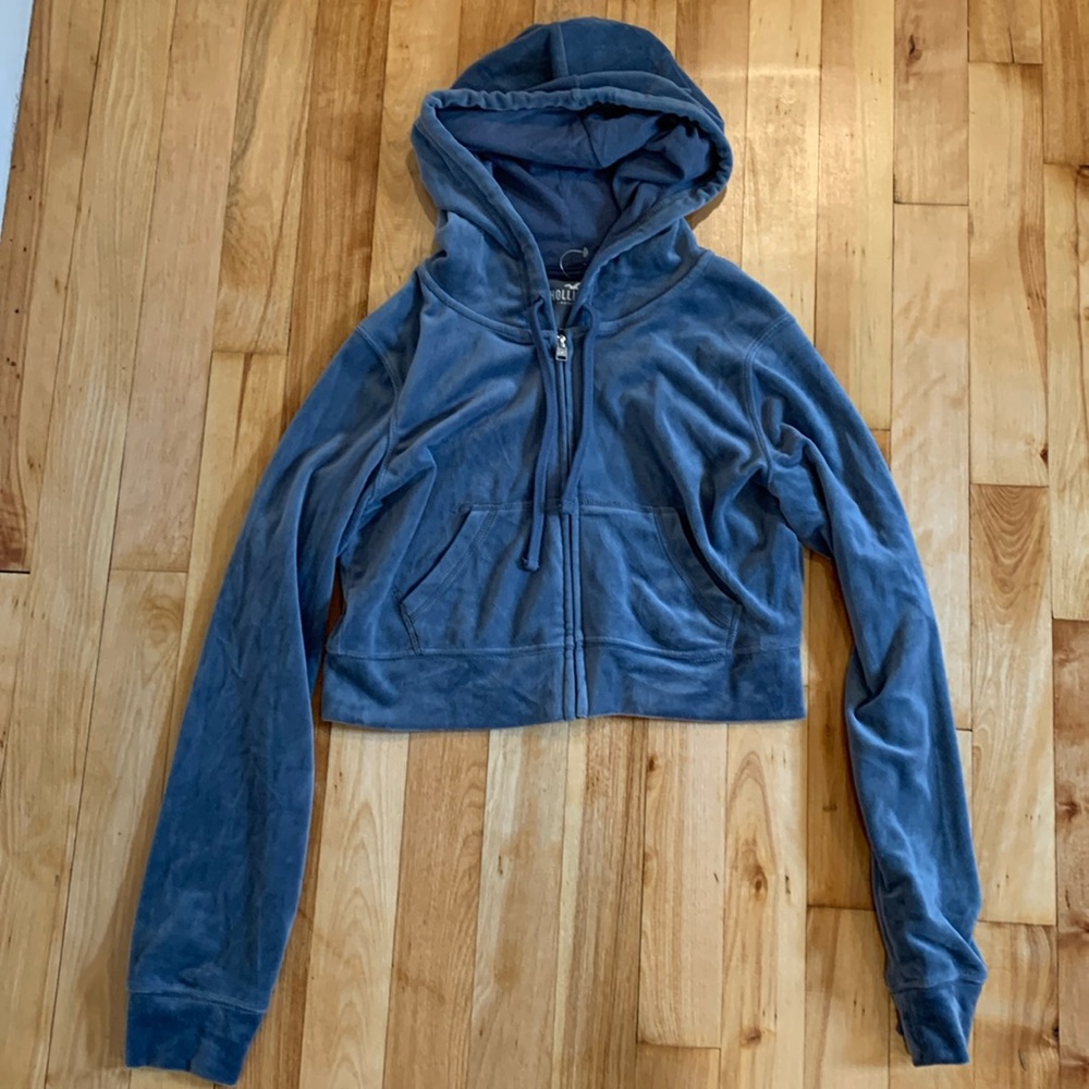 Hollister Crop Velour Full-zip Hooded Sweatshirt - Size Small